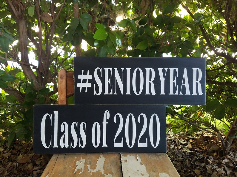 Senior Year Sign class of 2024 Sign rustic senior sign senior year photo prop rustic senior portrait sign hashtag senior grad party decor Black/White Letters