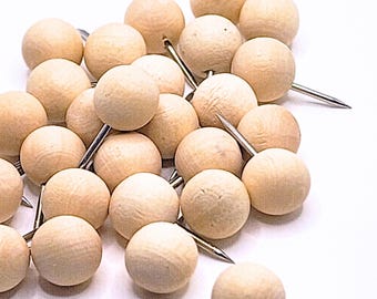 Wood Push Pins for Cork Board, Maps & Vision Boards (Set of 20)