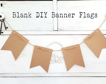 Banderas de cartulina en blanco, banderines DIY con hilo de yute