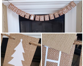 Merry Christmas Banner for Christmas pennant holiday banner burlap banner Christmas party decorations Merry Christmas sign burlap flags