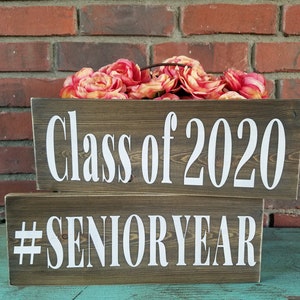 Senior Year Sign class of 2024 Sign rustic senior sign senior year photo prop rustic senior portrait sign hashtag senior grad party decor Walnut/White Letters