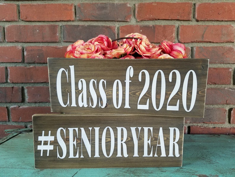Senior Year Sign class of 2024 Sign rustic senior sign senior year photo prop rustic senior portrait sign hashtag senior grad party decor Walnut/White Letters