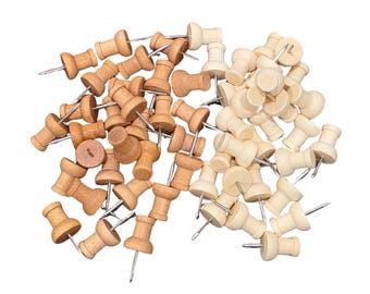 Wood Push Pins: Natural Corkboard Pins, Map Tacks - Set of 20