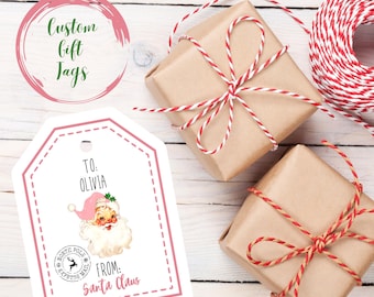 Santa Gift Tags for Christmas gift tags personalized gift tags pink Christmas tags pink Santa Claus tags vintage Santa gift wrap Santa tags