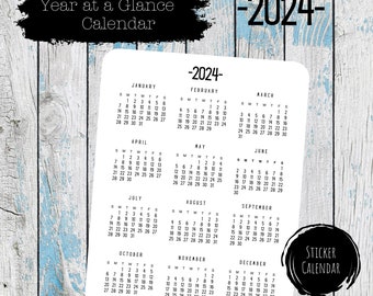 2024 Year at a glance calendar for 2024 calendar notebook calendar 2024 at a glance calendar 2024 calendar stickers for planner stickers