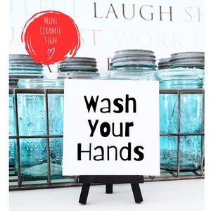 Wash Your Hands Sign for bathroom sign wash hands sign mini bathroom signage ceramic tile sign kids bathroom sign for guest bathroom sign