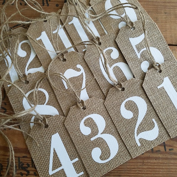 Rustic Burlap Table Numbers burlap numbers burlap tags mason jar tags number tag rustic wedding tag burlap wine tag burlap centerpiece