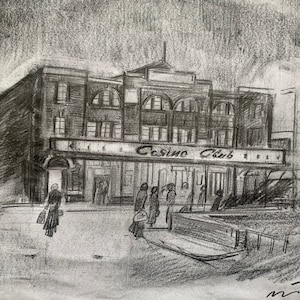 Northern Soul - "Casino Club", eine signierte Original-Bleistiftskizze von Wigan Casino von Neil Thompson.