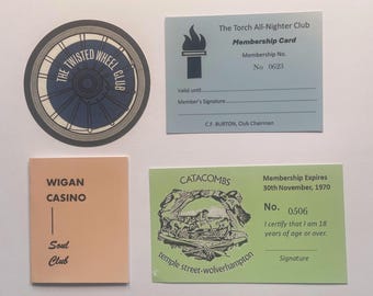 A Set of Membership Cards from Four of the Great Northern Soul Clubs