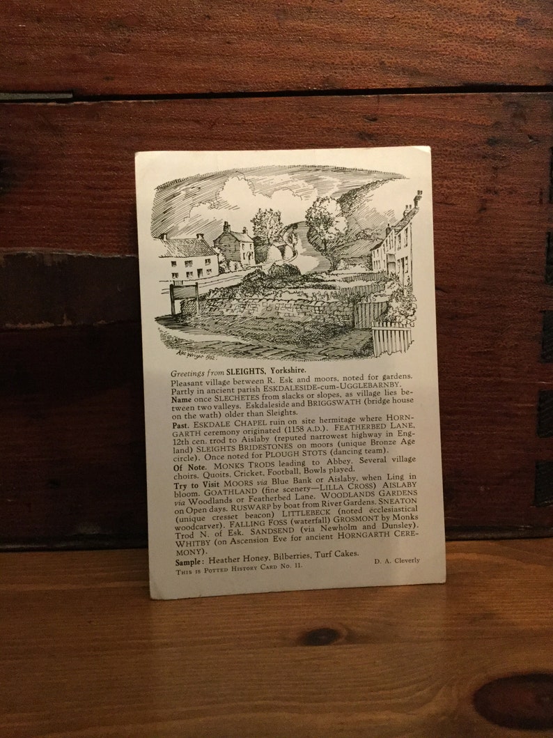 Sketch Yorkshire Postcard print Black and White Antique Old Sleights #10 Studio Stokesley Vintage