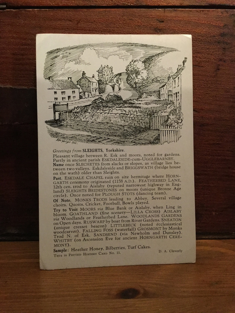 Sketch Yorkshire Postcard print Black and White Antique Old Sleights #10 Studio Stokesley Vintage