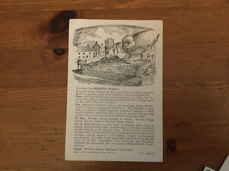 Sketch Yorkshire Postcard print Black and White Antique Old Sleights #10 Studio Stokesley Vintage