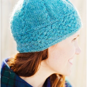 Knitted Cable Brim/Band Beanie Pattern: Worsted Weight Yarn Blue Spruce Hat (PDF Download)