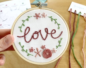 Embroidery Hoop Kit 'Love' - Beginner Craft Kit for Adults