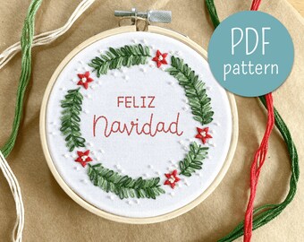 Feliz Navidad - PDF del modello di ricamo natalizio con istruzioni / Download digitale istantaneo