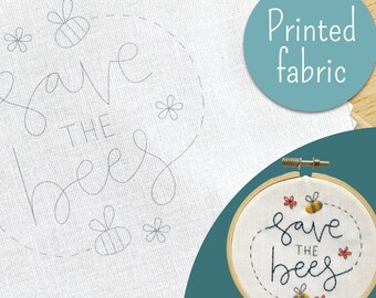Pre-printed 'Save the Bees' embroidery fabric to fit 4"/10cm hoop