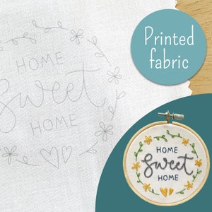 Pre-printed &#39;Home Sweet Home&#39; embroidery fabric to fit 4&quot;/10cm hoop