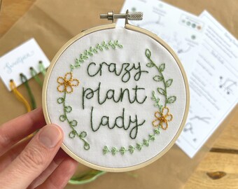 Embroidery Hoop Kit 'Crazy Plant Lady' - Beginner Craft Kit for Adults