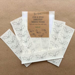 Christmas Holly Stick & Stitch Embroidery Transfer Patches