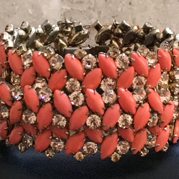 Coral Opaque Unsigned Sherman Cuff Bracelet