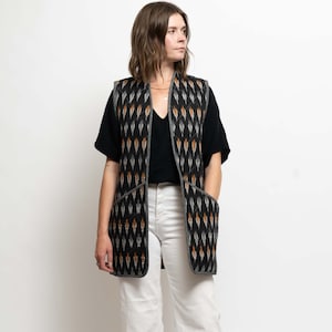 Quilt Vest - Black Ikat