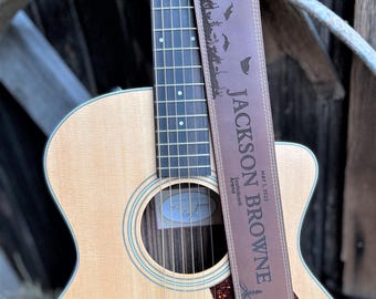 Leather Guitar Strap Personalized , Custom Engraved Name or Quote, Musician Gift for Guitarist, Father's Day 3rd Anniversary Premium leather