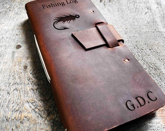 Fishing Log Engraved Premium Leather | Personalized Fishing Logbook | Angler Journal | Gift for Dad & Him Made in Canada