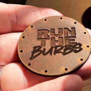 Custom Leather Patches, Labels, Garment Tags. 100% Leather. Engraved Not Printed Logo, Text, Graphic. Leather Knitting Labels