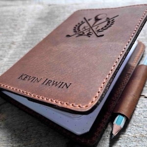 Carte de pointage rechargeable en cuir de qualité supérieure pour journal de golf, gravée sur mesure, personnalisée à la demande par laser, le cadeau parfait pour le golfeur de votre entourage.