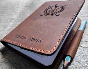 Premium Leather Refillable Golf Log Scorecard Custom Engraved Personalized as Requested by Laser Perfect Gift for the Golfer in your life.