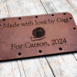 Custom Leather Patch, Labels, Garment Tags. Engraved Not Printed Logo, Text, Graphic. Leather Knitting Labels Made in Canada