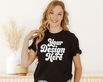 Gildan Tshirt Mockup, Black Gildan Shirt, Tee Mockup,  T-Shirt Model Mockup, POD mockup, gildan Black shirt mock, Flaylay Mockup,