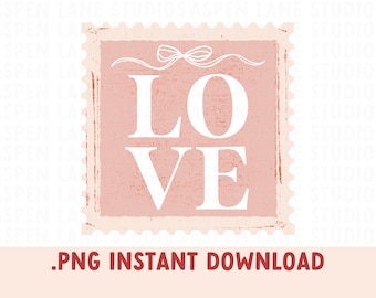 Vintage LOVE Stamp Digital Design - Romantic Valentine's Day PNG Clipart, trendy png artwork, tote bag design, mug design, Tshirt png