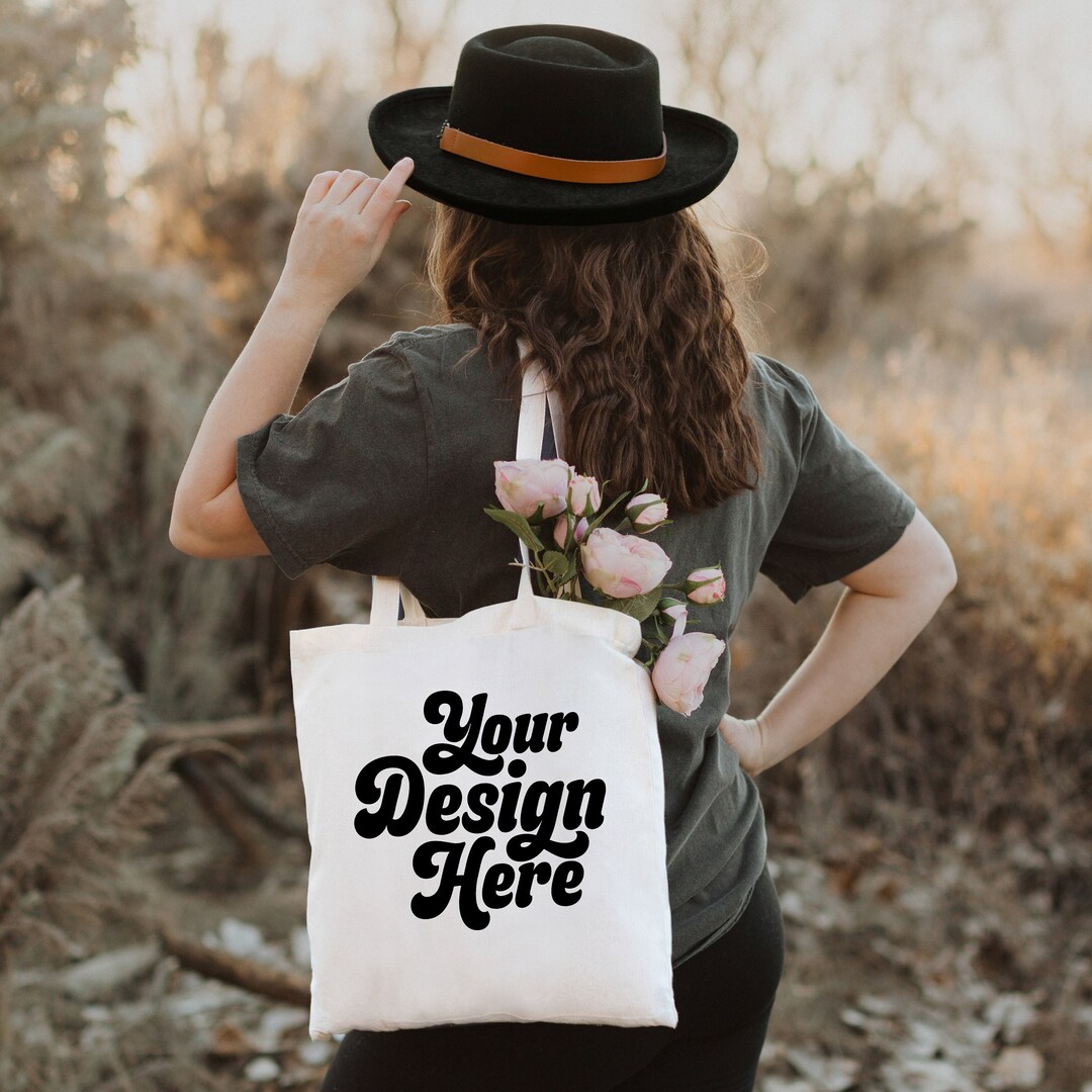 Canvas Tote Bag Mock Up, Tote Bag Mockup With Model Print on Demand