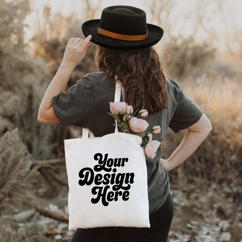 Canvas Tote Bag Mock Up, tote bag mockup with model Print on Demand Tote Mockup, Tote Mock Up, POD Mock, lifestyle mockup image 1
