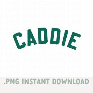 Grafica per tee da golf CADDIE Arch Text – Stile atletico vintage per gli amanti del golf e le atmosfere del country club / Golf PNG