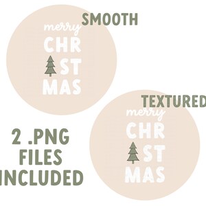 May include: Two digital illustrations of a Christmas greeting with a stylized Christmas tree. The text reads "merry christmas" in a white font on a peach background. One image is smooth and the other is textured.