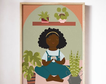Plant Lady Art Print | African American Woman, Home Decor