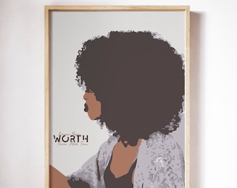 Know Your Worth Art Print | African American Woman Poster