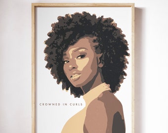 Crowned In Curls Gold Edition  | African American Art | Poster Decor | Black Art | Boss Woman Gift