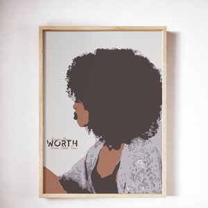 GOLD EDITION-Know Your Worth | African American Art | Poster Decor | Black Art | Boss Woman Gift | Home Decor