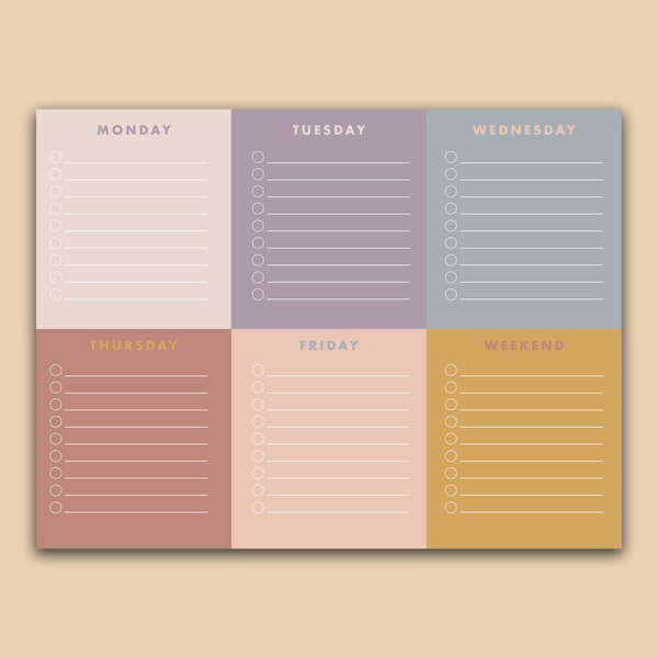 Earth-tone Weekly Checklist Notepad | Notepad Gift |  Teacher Gifts |  Colorful Notepad | Weekly Notepad