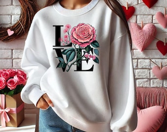 LOVE (Rose): Valentine | Romance | png | Sublimation | DTF | DTG | Flower | Beautiful | Cute | Girly | Bouquet | Red Flower | Shirt | Women