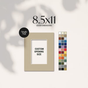 8.5x11 Custom Cut Single Matboard, Picture Frame Mat, Mat for 5x7, Frame Matting, Customizable Matboard, Custom Opening, Mat for Wall Art