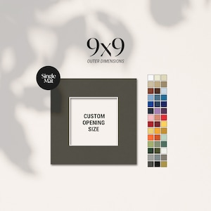9x9 Custom Cut Single Matboard, Square Photo Mat, Custom Mat, Premium Matboard, Custom Frame Matting, Square Photo Frame Mat, Wall Decor