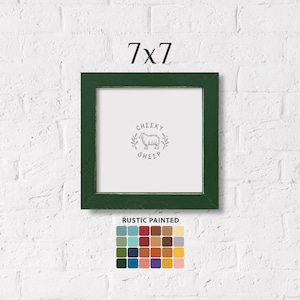 May include: A 7x7 inch rustic green wood frame with a white mat and a black and white illustration of a sheep with the text "Cheeky Sheep". The frame is available in a variety of colors.