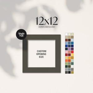 12x12 Custom Cut Single Matboard, Square Photo Mat, Custom Mat, Premium Matboard, Art Matboard, Custom Frame Matting, Square Photo Frame Mat