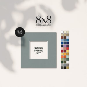 8x8 Custom Cut Single Matboard, Square Photo Mat, Custom Opening, Picture Frame Mat, Premium Matboard, Custom Frame Matting