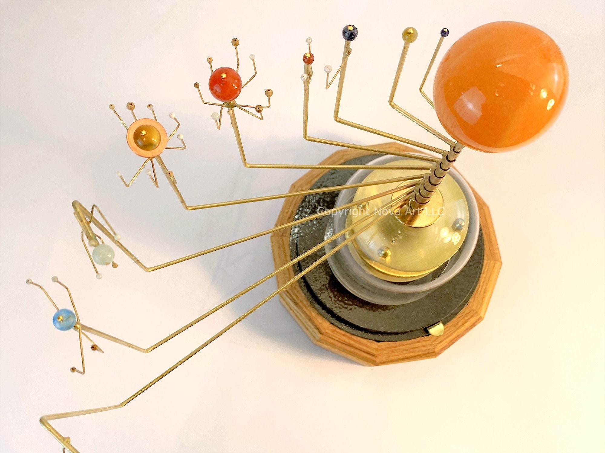 Wanderers Orrery: Solar System Model in Semi-precioius Stone and Hardwood.  