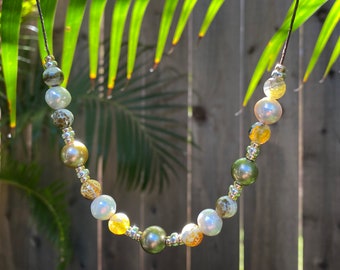 Lime Fire Agate & Pearl Necklace